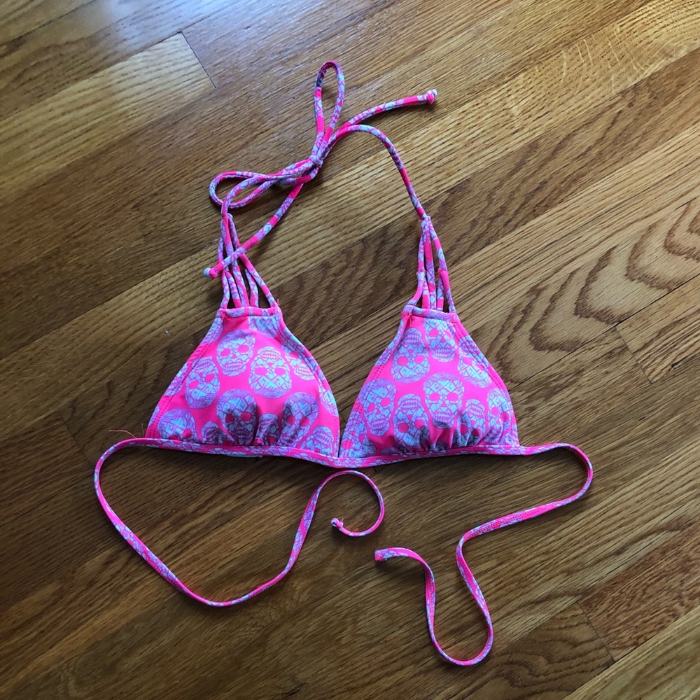Pink & turquoise skull bikini top